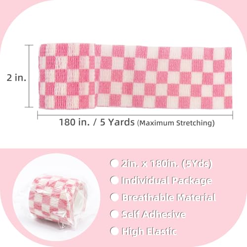 Self-Adhesive Bandage Wrap - 2 Inch x 5 Yards, 6 Pack - Grid Mix