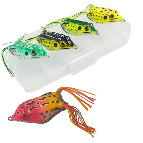 Weedless Topwater Frog Lures - 5pcs Lifelike Bass Fishing Baits