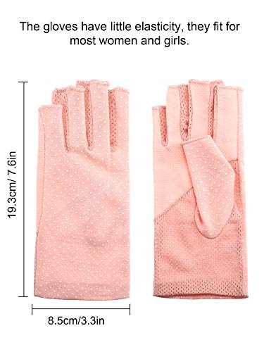 UV Protection Fingerless Driving Gloves - Non-Slip Cotton - Pink