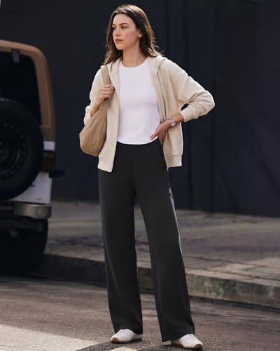 G4Free Women's Wide Leg Sweatpants Tall 5'7"–5'9.5" Elastic Waist Black