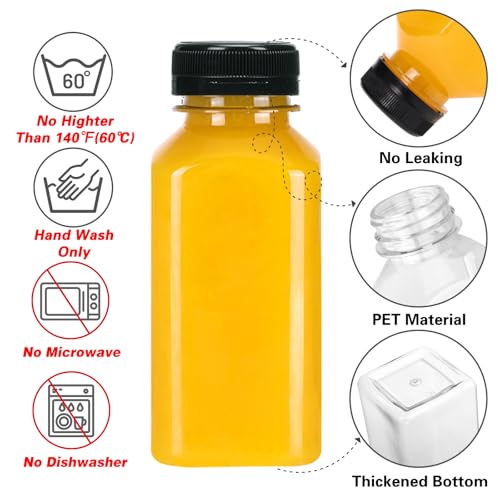 8oz Plastic Bottles for Juicing, 6pcs Drink with Caps