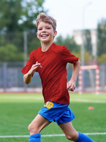 Boys Neon Rash Guard - UPF50+ Short Sleeve Shirt, Bright Red, 10-12 Years