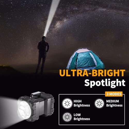 LED Spotlight Flashlight,Rechargeable Flashlight 4000LM 10000mAh High-Powered Spotlight Flashlight Searchlight Camping 3+4 Lights Modes LED Handheld Flashlight Waterproof with Output as a Power Bank