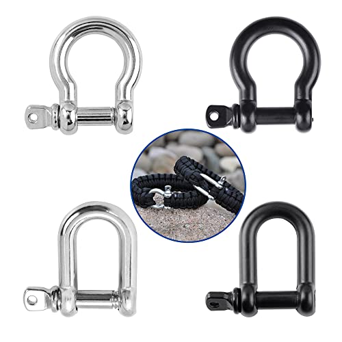 Metal Silver Bow Shackle for Paracord Bracelet - Black D Shackle