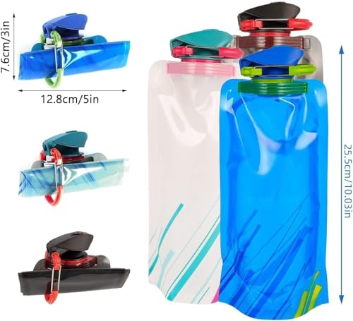 Collapsible Water Bottles - 23oz Foldable with Carabiner - Blue