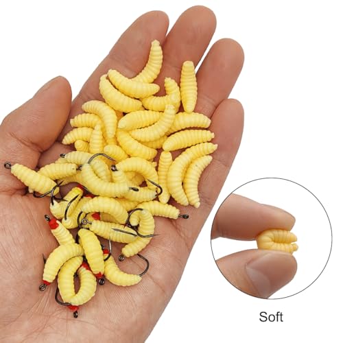 Rubber Fishing Maggots Bait Set - 20 Hooks + 30 Soft Worms