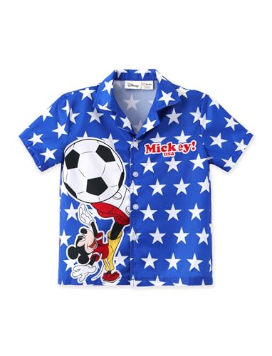 Boys Hawaiian Shirt with Disney Characters - Mickey Mouse Blue, 8-9Y