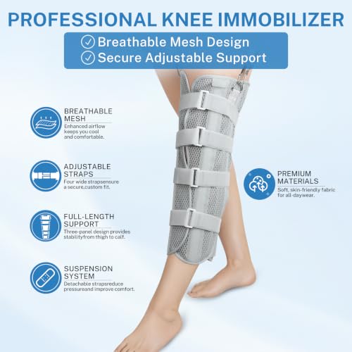RAWMOCE 17.7" Knee Immobilizer Brace Post-Op Support with Aluminum Stays