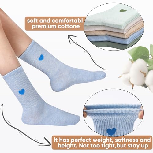 Cute Heart Print Cotton Crew Socks for Women - Fun Gift