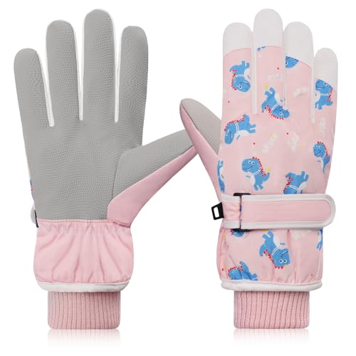 Kids Waterproof Ski Gloves - Touchscreen Snowboard Mittens - Pink - Ages 7-16