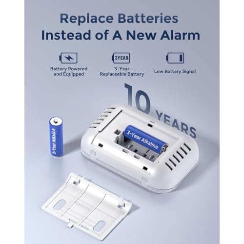 Ecoey Carbon Monoxide Detectors, 10-Year CO Detector with Human Alarm Sounds and Test Button, Carbon Monoxide Alarm Replaceable Battery-Operated for House and Bedroom, FJ127, 2 Packs