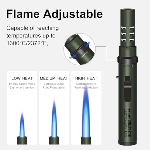 CAMVIL Army Green Windproof Torch Lighter with Refill & Safety Lock