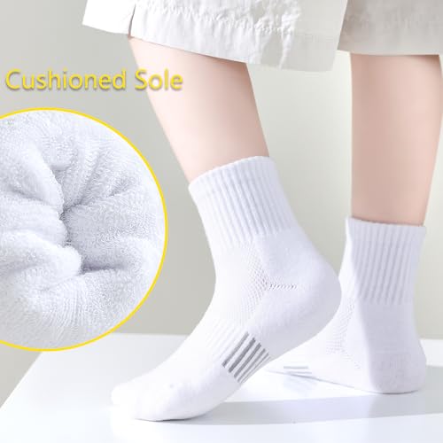 LO SHOKIM Ankle Socks Boys Girls Cushioned Athletic Socks 5 Pairs Style B-white Large