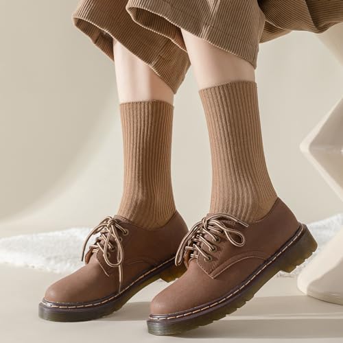 Flydo 6 Pairs Crew Socks for Women Cute White Cotton Casual Soft