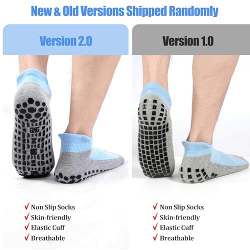 Non-Slip Anti-Skid Ankle Socks for Yoga & Pilates - 10-11.5 Black+White+Blue
