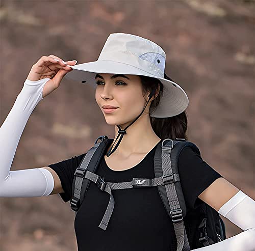 Womens Sun Hat with Ponytail Hole - UV Protection, Foldable, 6 3/4-6 7/8 Beige