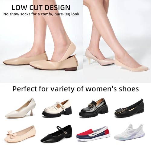 12 Pairs Women's No Show Socks - Ultra Low Cut Invisible Non-Slip Socks, 5-8 Size, Black/Nude/White