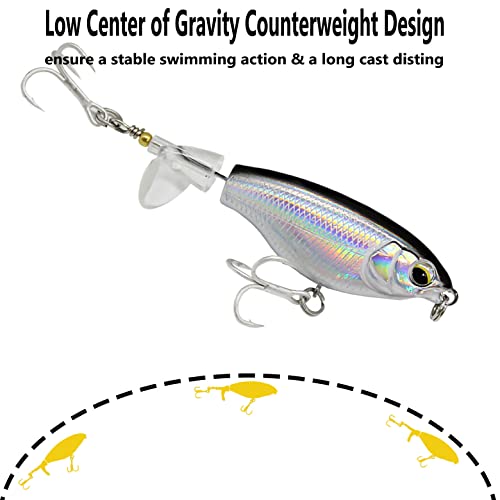 Topwater Bass Plopper Fishing Lures - 3PCS, 3.6" & 0.46oz