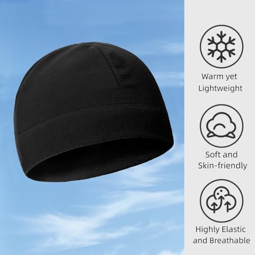 Polar Fleece Skull Cap - Soft Helmet Liner Beanie for Men & Women - Black