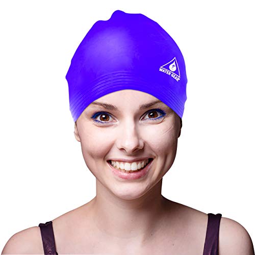 Latex Swim Cap for Long Hair - Durable Unisex Athletic Cap - Purple