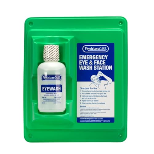 PhysiciansCare Wall-Mountable Eyewash Station with Single Bottle of Eye Wash Solution, 16 oz