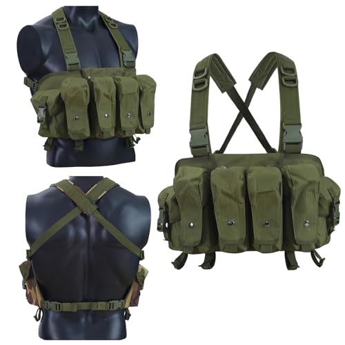 Adjustable Tactical Chest Rig for Airsoft with Mag Pouches - Gn