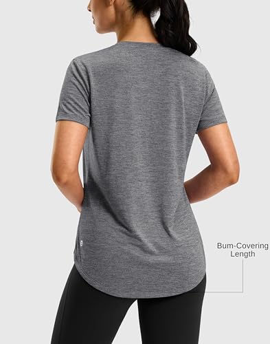 Lightweight Women's Workout Shirt - Bum-Covering Short Sleeve - Large Grey