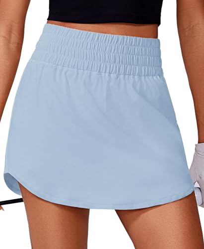 PINSPARK 16" Golf Skirt Skort for Women High Waist with 2 Pockets - Light Blue, Large