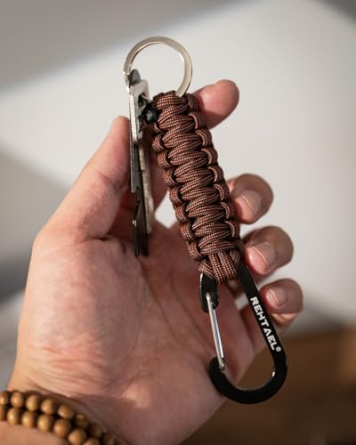 Heavy Duty Paracord Carabiner Keychain - 2pcs Brown Camo