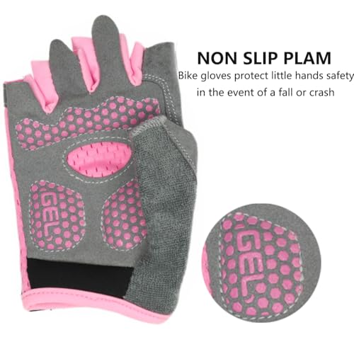 Kids Fingerless Bike Gloves - Non-Slip Half Finger Gloves - Pink Style for Ages 9-12