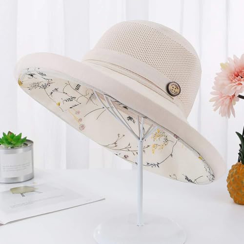 Women's Mesh Bucket Hat - UV Protection, Foldable, Beige, Medium