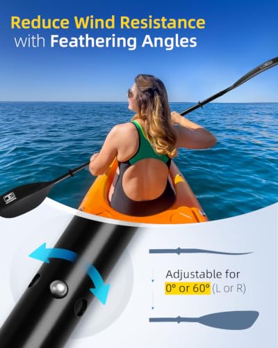 Kayak Paddle 86in/218cm - Floatable 2-Piece Alloy Oar - Black
