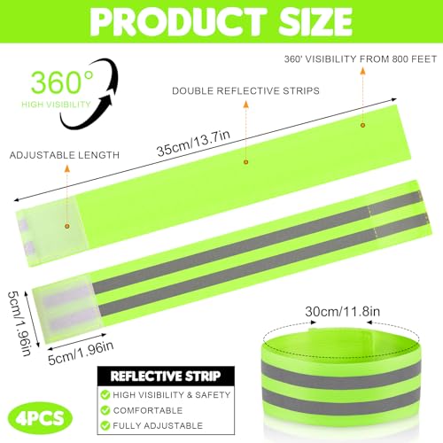 4 Pack High Visibility Reflective Bands - Adjustable Safety Straps for Night