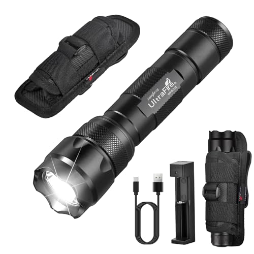 ULTRAFIRE WF-502B Tactical Flashlight with Holster,1000 Lumen Single Mode Flashlight,Bright Police Flashlight with Holster for Duty Belt