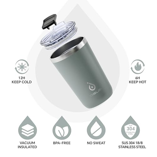 Ideus 20oz Tumbler with Splash-Proof Sliding Lid, Gray - Double Wall Stainless Steel