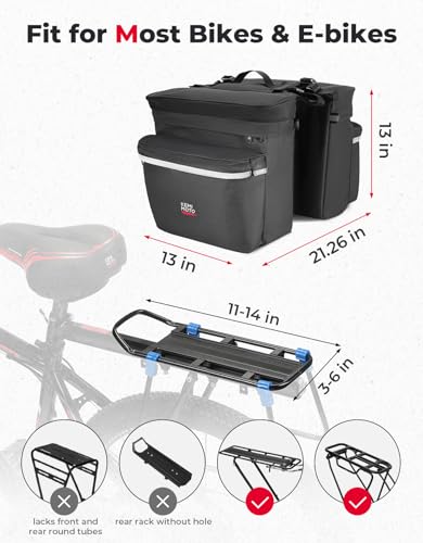 34L Waterproof Bike Pannier Bag with Rain Cover - Black