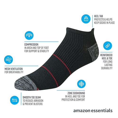 Amazon Essentials Men's Black Low Cut Breathable Athletic Socks - 8-12 Pairs
