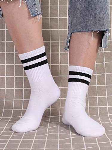 Striped Tube Ankle Crew Socks - Women's Athletic Socks - One Size White