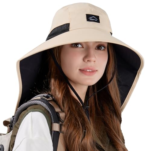 Rosoz Outdoor Sun Hat for Men and Women with Neck Flap, UPF 50+ Fishing Hat - 1 Pack Beige