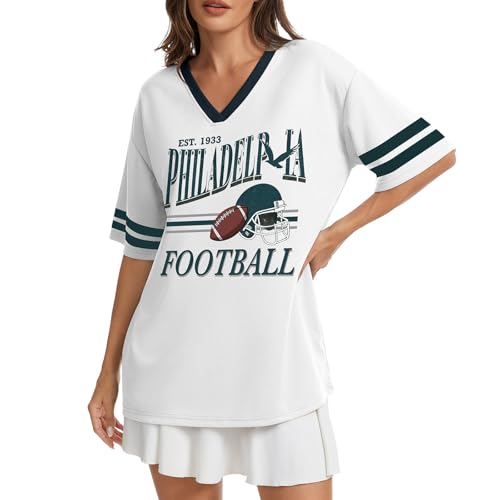 Women's Graphic T-Shirt - Game Day Oversized V Neck - Medium White1