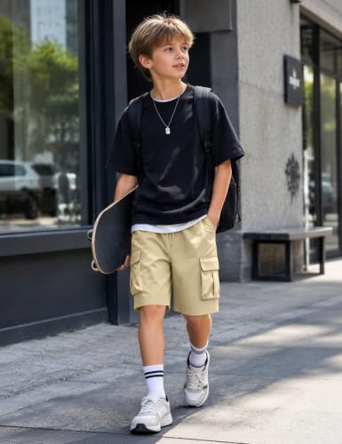 NUMYEAN Boys Cargo Shorts Quick Dry Water-Resistant Khaki 13-14 Years