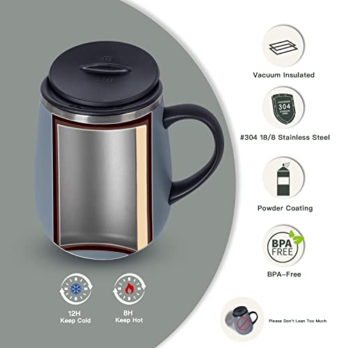 Ideus 16 oz Insulated Coffee Mug with Handle and Lid - Ultimate Gray