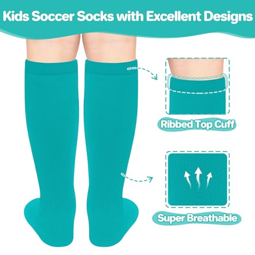 Youth Soccer Socks - Durable Sports Socks for Kids 6-9 Years, Pure Teal