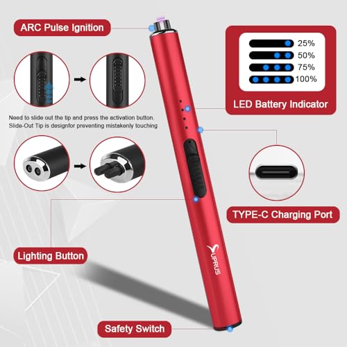 Electric Arc Windproof Flameless USB Rechargeable Lighter - Red