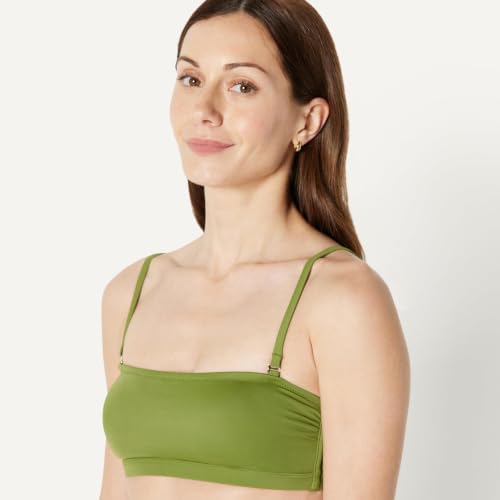 Women's Olive Large Bandeau Swim Top with Removable Straps Mesh Liner & Hook Fastener