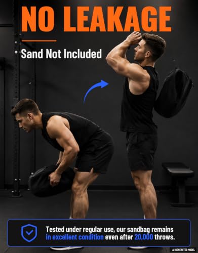 Fitarc 50LB Black Sandbag for Weight Training & Cross-Training - Durable Fitness Bag