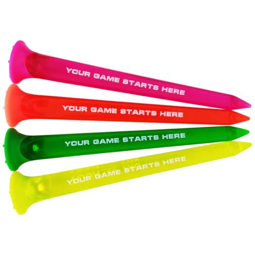 Tour Tee PRO NEONS Golf Tees Pack of 4 - Durable Rubber & Polycarbonate