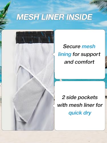 Men's Quick Dry Swim Trunks with Pockets - 9 Inch Inseam - Black Graffiti