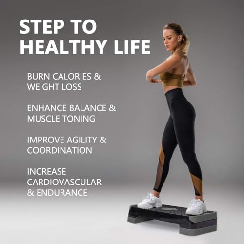 Adjustable Aerobic Stepper with 2 Risers - Dark Gray