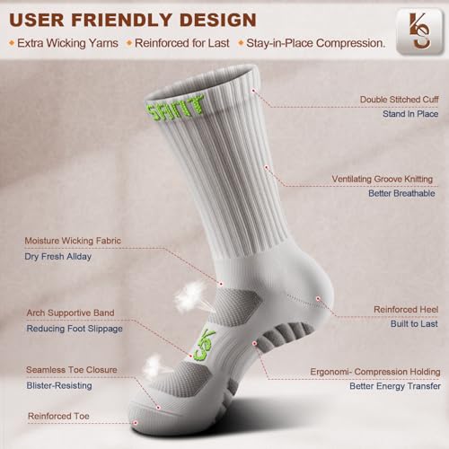 Compression Crew Socks for Men - 6 Pack, Creamy White, Size 11-13